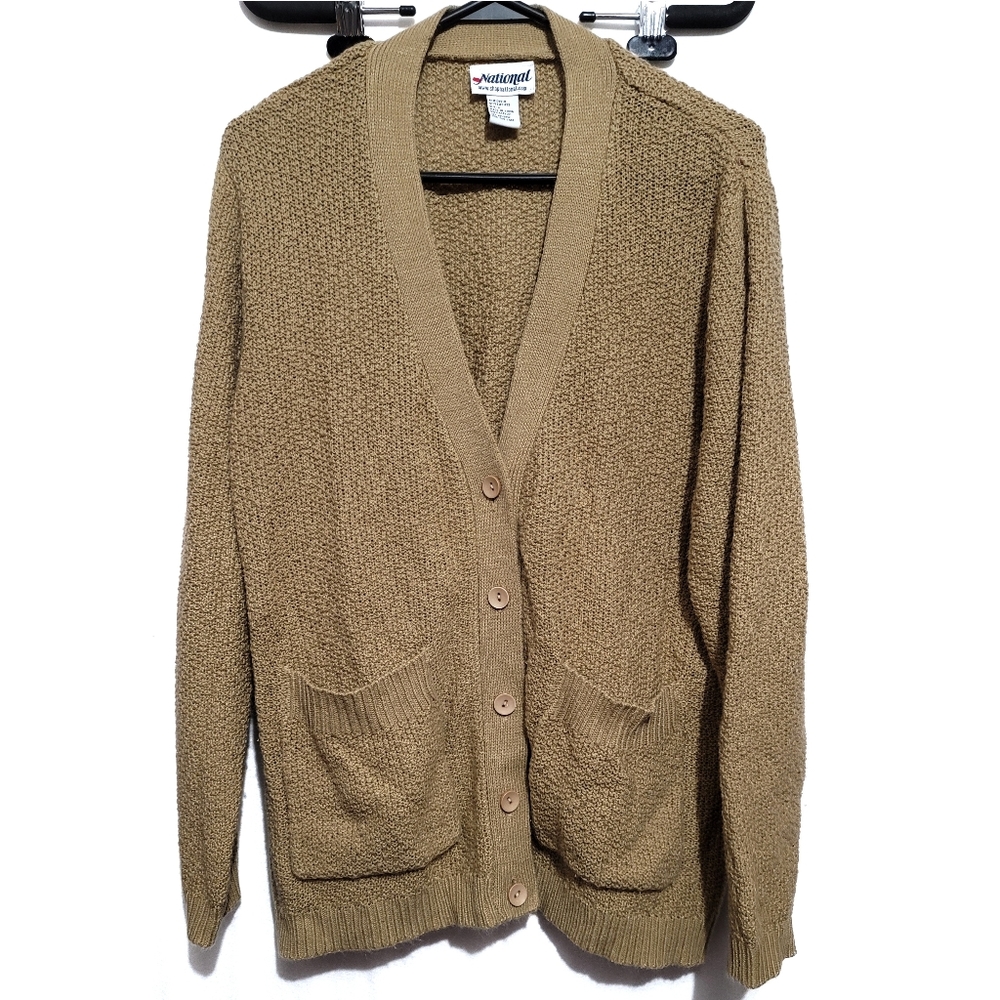 vintage tan grandpa cardigan tan knit button up pocket sweater cardigan